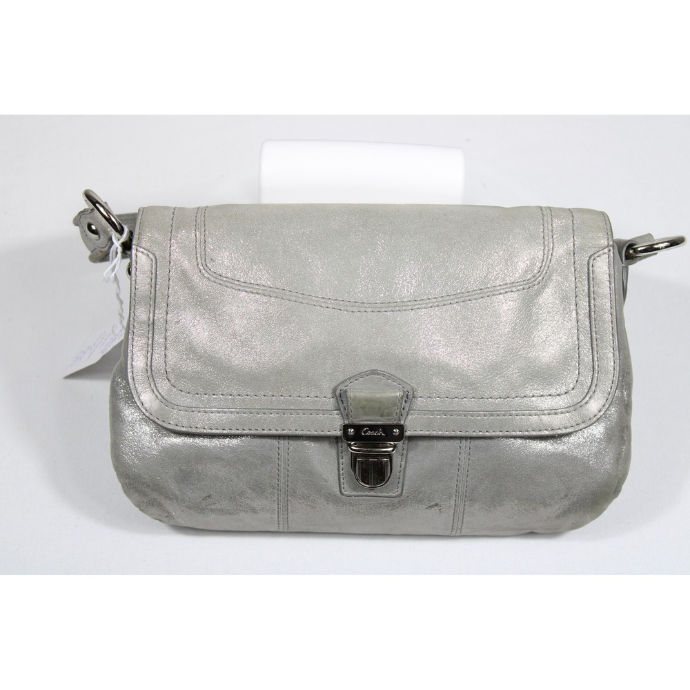Coach Poppy Womens Shoulder Bag Crossbody Purse Silver Metallic Leather 18160